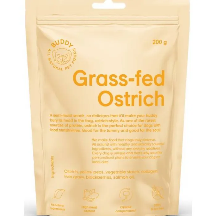 Buddy Pet Foods Godbidder Og Gnaveben> Grass-Fed Ostrich | 200g