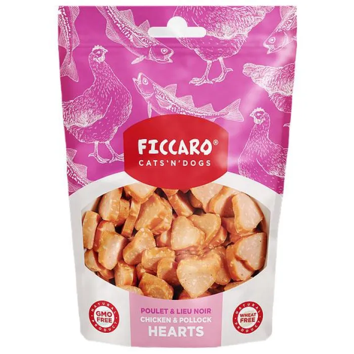 Ficcaro Hvalpegodbidder Og Gnaveben | Godbidder Og Gnaveben> Chicken & Pollock Hearts | 100g