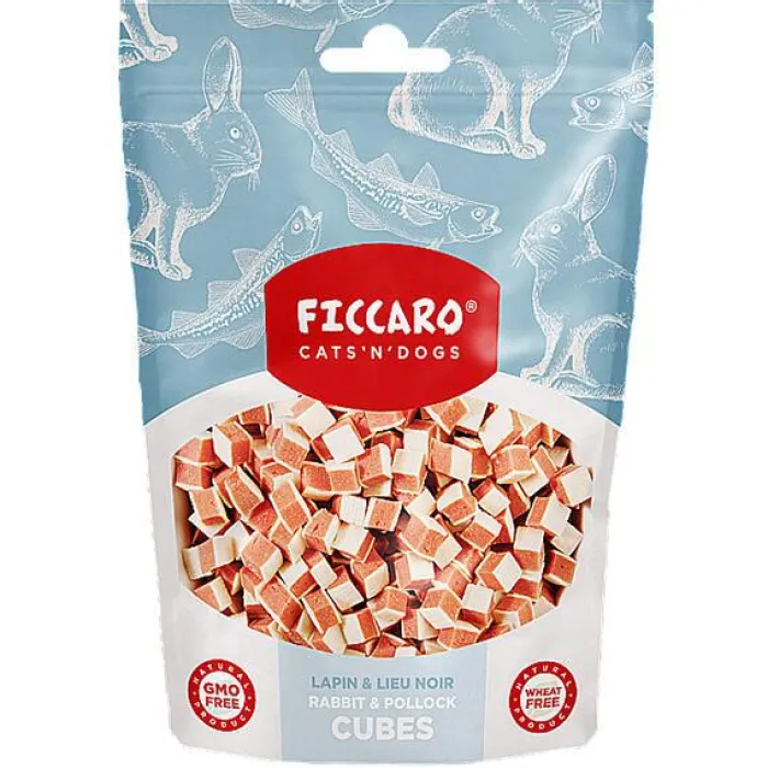 Ficcaro Hvalpegodbidder Og Gnaveben> Rabbit & Pollock Cubes | 100g