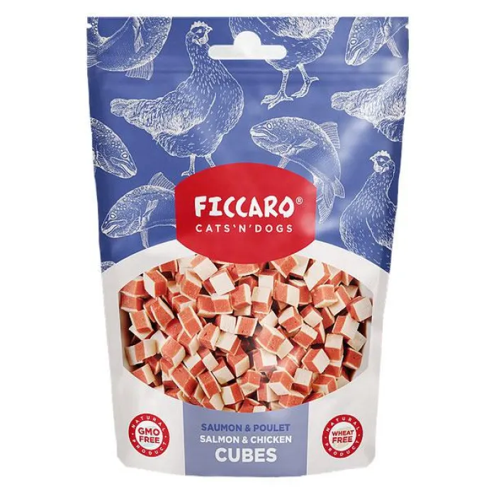 Ficcaro Hvalpegodbidder Og Gnaveben> Salmon & Chicken Cubes | 100g