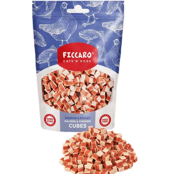 Ficcaro Hvalpegodbidder Og Gnaveben> Salmon & Chicken Cubes | 100g