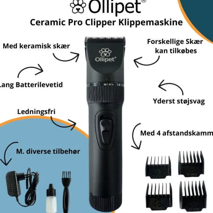 Cotonshoppen Groomingsæt | Hundetrimmere Og Klippemaskiner>Ollipet Hundetrimmer Pakke | Ceramic Pro Og Poteklippemaskine 2i1 Z1