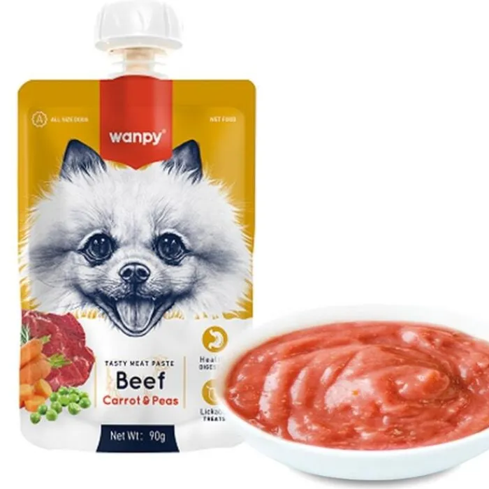 Wanpy Godbidder Og Gnaveben> Tasty Meat Beef, Carrot & Pea | 90g