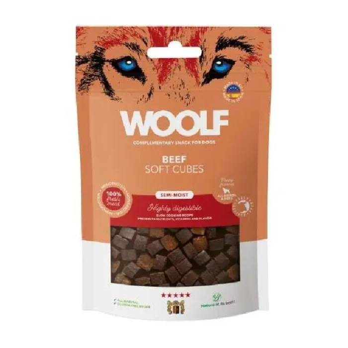 WOOLF Godbidder Og Gnaveben> Semi Moist Godbidder, Okse | 100g